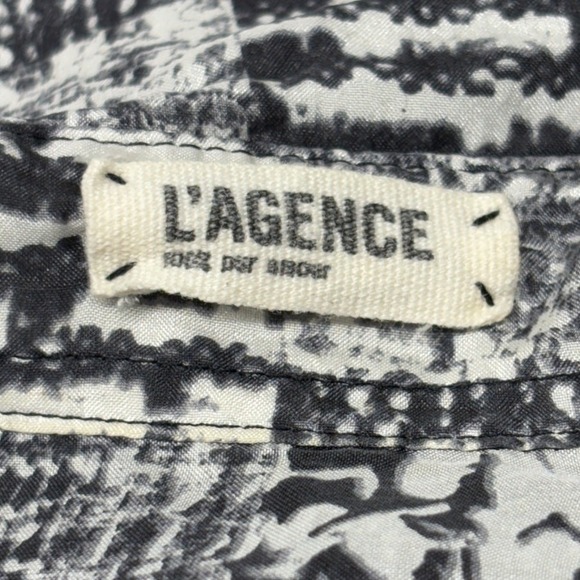 L'Agence Black White Patchwork Plaid Silk Button Front Blouse Size 4 Office - Picture 6 of 8